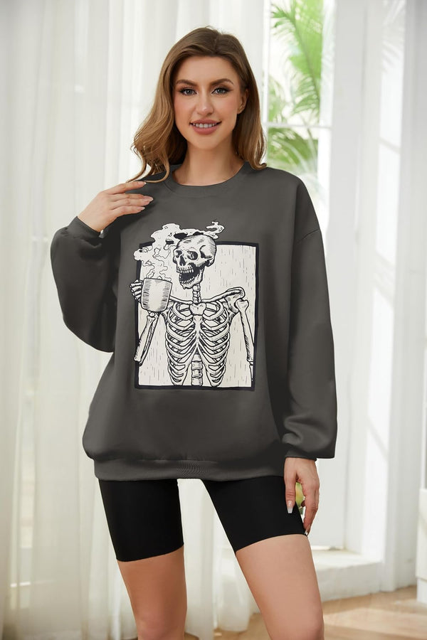 Spooky Skeleton Coffee Lover Fleece Sweatshirt