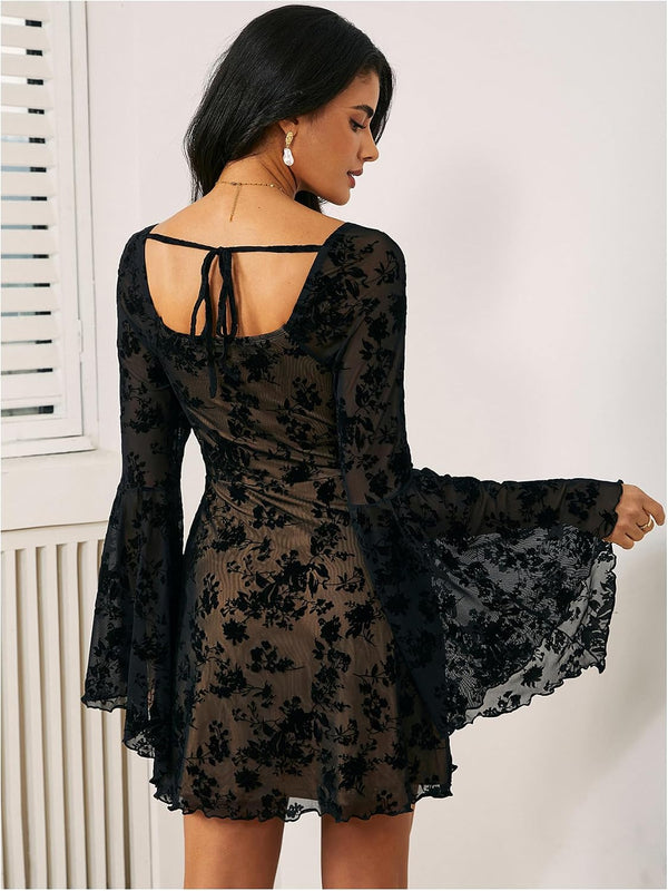 Gothic Blossom Bell Sleeve Dress