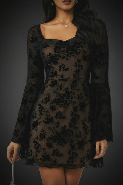 Gothic Blossom Bell Sleeve Dress — Dark Floral Alt Fashion