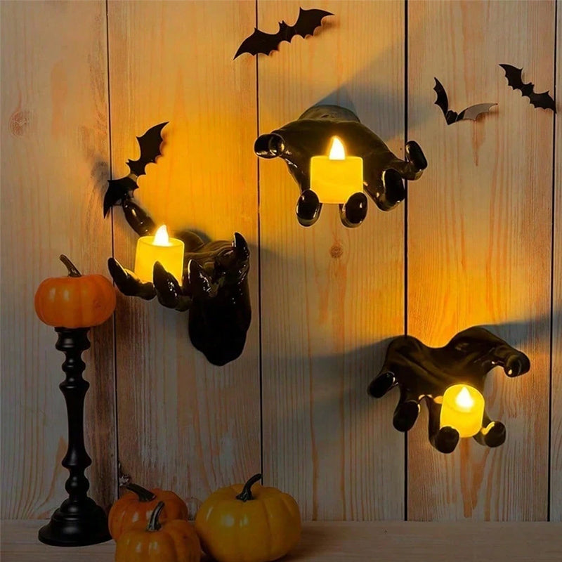 Gothic Halloween Wall Decor — Spooky Hands, Candles & Bat Stickers (12-Pack Kit)